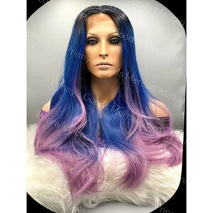 Synthetic Lace Front Wig Ombre Natural Long Layers 20"Dark Roots Hair Ship Ready